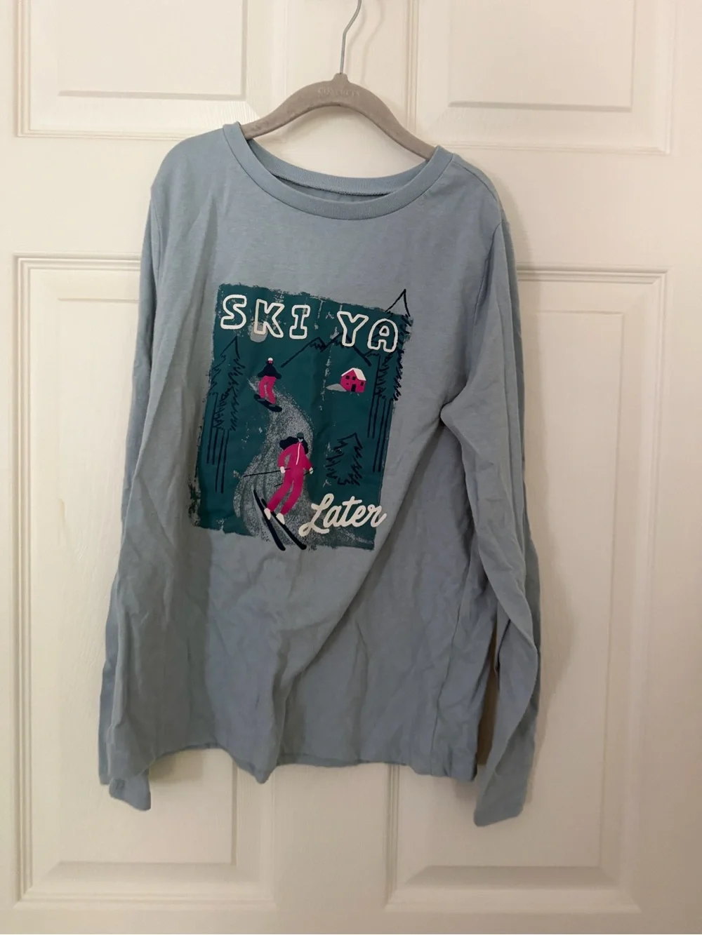 Kids Long-Sleeve 'Ski Ya Later' Graphic Tee - Light Blue